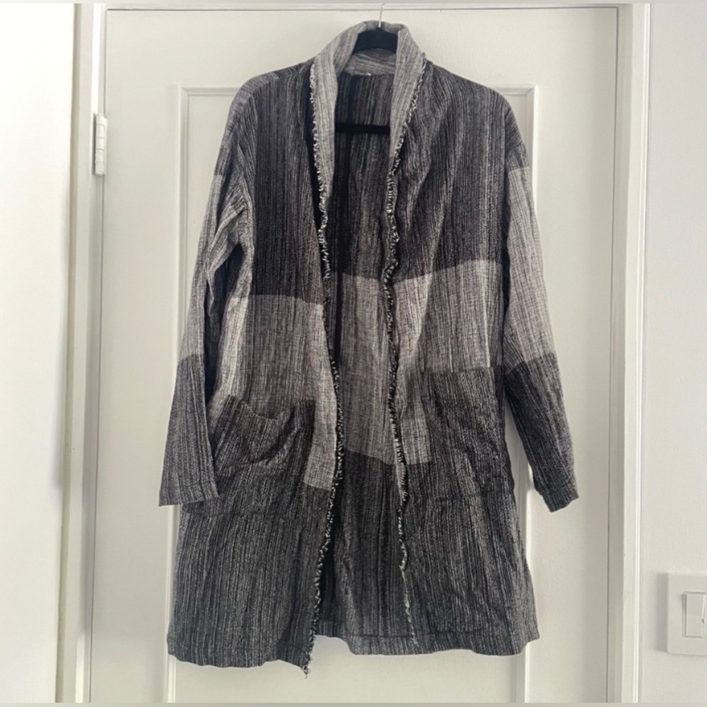 EILEEN FISHER hazy blocks organic cotton shawl jacket Great Autumn Weather - Picture 5 of 10
